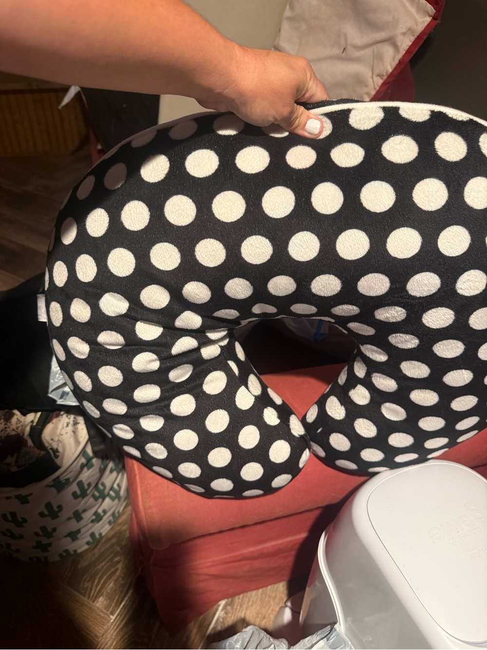 Polka Dot Black and White Travel Neck Pillow by
